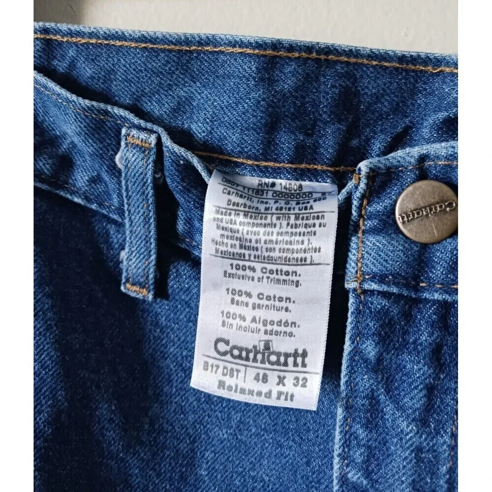 Carhartt Mens Relaxed Fit Jeans Blue Denim Workwear Big Tall Pants Aize 48×32